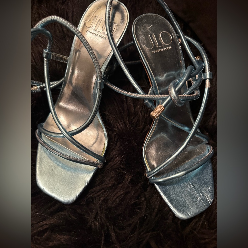 Jennifer Lopez Metallic Blue Strappy Heels